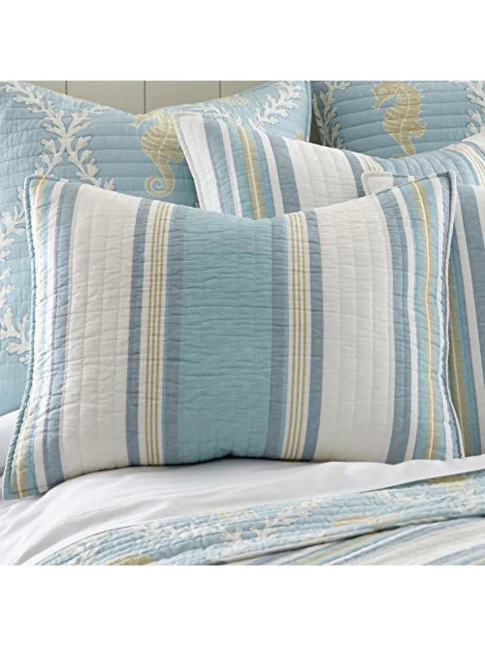 Coastal Stripe Blue and White Quilt Set Levtex